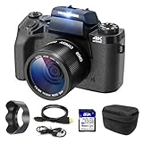 Digitalkamera 4K, CCN 64MP Fotokamera mit 3.0' Touchscreen, 16X Digitalzoom Kompaktkamera mit WiFi Funktion, mit Kameratasche, Haube, 32GB TF-Karte, Schwarz