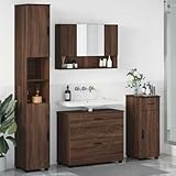 QJBSAVVA Badezimmermöbel Set aus Holzwerkstoff 4-TLG 30 x 35 x 192 cm Braune Eiche mit Spiegel 3 Schubladen 6 Türen Modernes Design Stauraumwunder für kleine Bäder und Gäste WC