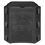 FIXKRAFT Thermo Komposter 380l Schnellkomposter Thermokomposter Schwarz Gartenkomposter Kunststoff Schnell Kompostierer Garten Kompostbehälter mit Deckel