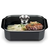 ELO Bräter Pure Trend – Alugussbräter 7 l mit Glasdeckel & Aromaknopf – Rechteckbräter mit Grillrost, Antihaftbeschichtung PFAS frei – Bräter Induktion, Schwarz