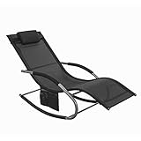 SoBuy Sonnenliege Gartenliege wetterfest Liegestuhl Schaukelstuhl mit Kopfkissen Relaxliege Schaukelliege Strandliege Outdoor Terrasse Balkon Camping bis 150 kg Schwarz Gartenmöbel OGS28-SCH