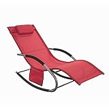 SoBuy Swingliege Gartenliege mit Tasche und Kopfkissen atmungsaktiv und luftig Schaukelliege Sonnenliege Liegestuhl für Gärten, Höfe, Strände, Balkone Rot 150 kg Belastung OGS28-R