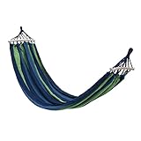 TOYANDONA Outdoor Hängematte für Camping und Reisen Leichte Baumwoll Schaukel mit Blauem Streifen Backpacking