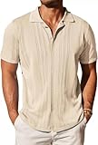 Strickwaren Herren Leichte Weich Atmungsaktiv Gestrickter Tops Temperament Vintage Trend T-Shirt Casual Mode Kurzarm H-Apricot M