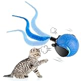 Gofady Katzenball Elektrisch Wiederaufladbar mit Powerball Katze - Interaktiver Spielball für Katzen 360°, Katzenspielzeug Ball Elektrisch mit USB & LED-Leuchten (3 Modes, Blau)