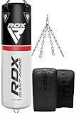 RDX 4ft Boxsack Hängend mit Handschuhen und Stahlkette Drehwirbel, 25KG Gefüllt Box Set 50KG Füllmenge, Erwachsene Maya Hide Leder Punching Bag für Boxen Kickboxen MMA Muay Thai Karate Punchingsäcke