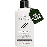 CREVIVE Lederpflege mit Aloe Vera - Schonende Lederlotion Made in Germany - Lederpflege Sofa - Lederpflege für Ledercouch - Lederpflege Auto - Ledersofa, Jacke, Schuhe, Tasche - 250 ml