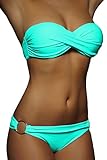 ALZORA Twist Push Up Bandeau Bikini Set Damen Pushup Badeanzug viele Farben und Größen (S, A1-1-Türkis)