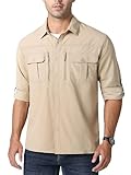 MAGCOMSEN Herren Tactical Hemd US Army Langarmhemd UV Schutz UPF 50+ Funktionshemd Herren Outdoor Wanderhemd für Arbeit Camping Atmungsaktiv Stretch Tropenhemd Khaki M