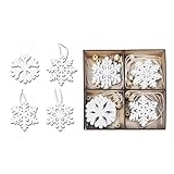DATEFUN Weihnachtsbaumschmuck Holz - 24 Stück DIY Schneeflocken aus Holz mit Jute Schnur - Christbaumschmuck Holz Anhänger für Weihnachtsdeko, Holz Basteln (6 cm)