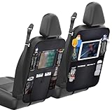 Carreuty 2 Stück Rückenlehnenschutz Auto Kinder, Schwarz Autositz Organizer with Multifunktionale Tasche, Wasserdichter Auto Organizer Kinderspielzeug-Aufbewahrung für Rückenlehne des Autositzes