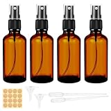Maxmoc 50ml Braunglas Sprühflasche, 4 Stück Sprühflasche Klein Glas, Nachfüllbar Zerstäuber Sprühflasche mit Trichte, Tropferr und Etiketten für Wasser Alkohol Kosmetik Parfüm Aromatherapie