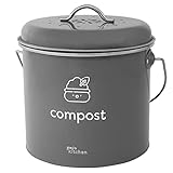 Joeji's Kitchen 3,5L groß Biomülleimer für die Küche - Metall Kompost Küchenkomposteimer mit Deckel - 3er Aktivkohlefilter enthalten - Küchenbiomülleimer Biomüllbehälter - Grau