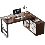 L-förmiger Computertisch mit Schubladen, geräumiger Eckschreibtisch für Heimbüro, Schreibtisch für kleine Räume, moderner Schreibtisch mit rechtem Aufbewahrungsschrank
