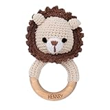 NGTSFLY Personalisierte Geschenke Baby - Personalisierter Beißring Baby aus Holz - Greifling Personalisiert Babyrassel mit Name, Geschenk zur Geburt Junge und Mädchen (Der Löwe hat eine Nase)