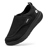 FitVille Diabetiker Schuhe Herren Extra Weit Gesundheitsschuhe Herren mit Klettverschluss Einstellbar Walking Schuhe für Geschwollene Füße Schwarz 43 EU Weit