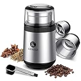 KIDISLE Elektrische Kaffeemühle und Gewürzmühle, mit 2 Edelstahlbehältern, Trocken- und Nassmahlwerk aus Edelstahl für Kaffeebohnen, Gewürze und Knoblauch, Chilis, Silber
