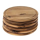 SIDCO Fleischteller Akazie 6 x Holzteller Vesperteller Brotzeitbrett Schneidebrett Ø 25 cm