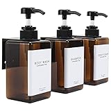 GOYISEE Shampoo und Conditioner Spender für Duschwand 3-Kammer-mit Bohrer Freie quadratische Dusche Seifenspender Wandhalterung mit Wasserdichten Etiketten (3B3W-Amber)