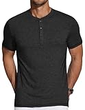 COOFANDY Henley T-Shirts für Herren Kurzarm Sommer Tshirt mit Knopfleiste Henley Shirt Casual Tshirts Basic Henley-Kragen T Shirts Schwarz L