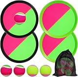 wokar Klettballspiel - Klettballspiel für Kinder ab 3 4 5 6, Fangballspiel mit 4 Fangscheiben 4 Bälle, Outdoor Spiele für Kinder Wurf- und Fangspiel, Outdoor Spielzeug Gartenspielzeug Draußen