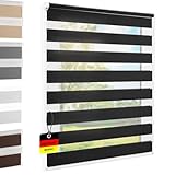 Doppelrollo Klemmfix ohne Bohren Schwarz 100x140 cm [Stoffbreite 96cm] Duo Rollo Fensterrollo für Fenster/Türen Gardine Klemmrollo Seitenzugrollo Sichtschutz Sonnenschutzrollo Zebrarollo