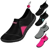 BESTIF Badeschuhe Herren Damen | Schwimmschuhe Neopren Wasserschuhe Kordelzug | Leicht und Bequem | Gr. 36-45 (Schwarz-Rosa, 38)