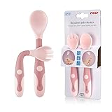reer Biegsames Baby- und Kinder-Besteckset | 2-teiliges Lernbesteck | Löffel und Gabel | Erstausstattung | rosa