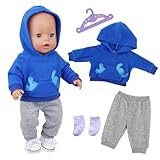 4 Stück Süßes Puppenkleidung für 14-18 Zoll Baby Puppen, 35-45cm BabyPuppenkleidung Outfits Blauer Welpenhoodie Hose Socken Kleiderbügel, 43cm Neue Puppenkleidung Zubehör Geschenke für Kinder