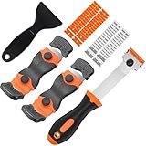 KiauFdcf 4er-Set Glasschaber，Kochfeldschaber mit 60 Ersatz-Klingen （30 Metall + 30 Kunststoff）， für Fenster，Glaskeramik，Backofen， Orangefarbener Ceranfeldschaber