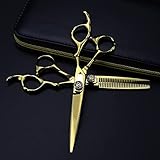 GZSLKSCD 6 Zoll JP 440c Stahl Gold Schere Friseurschere Haarschnitt Effilierschere Set