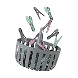 30 Wäscheklammern mit Korb zum Aufhängen - Made in EU - stabiles Körbchen Ø19x10cm für Wäscheklammern, robuste Klammern zum trocknen, Kunststoff (PP)