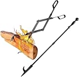 Amagabeli 2-teilig Kaminzangen Set mit Haken 66cm Schwerlast Kaminholzzange & 81cm Feuerhaken für Holzofen, Kaminöfen, Lagerfeuer Rostfreier Kaminbesteck für Brennholz,Kohle, Feuerholz (Haken + Zange)