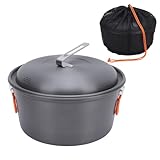 WAHEWUD 5,0 l Outdoor-Campingtopf, Rucksack-Topf mit Deckel, Dampfschale zum Aufhängen, tragbar, leicht, offenes Feuer-Kochgeschirr zum Grillen, dämpfender Reis, kochende Nudeln (Typ mit zwei Griffen)