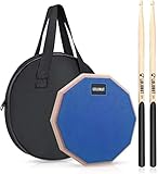LOLUNUT Dumb Drum Übungspad, 2-seitig, lautloses Übungs-Pad, weicher Gummi-Holzsockel, Ständer mit Massivholz-Trommelstöcken, 20,3 cm, Blau