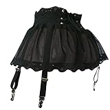 Damen Sexy Mesh Minirock mit Strapsgürtel und Tanga Spitze,Kurzes Babydoll Dessous Kleid Transparente Strapsen Hoher Taille Höschen,Mikrorock mit 4 Clips Strumpfhalter,Unterwäsche Clubwear (Schwarz)