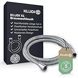 KLUDI-X1 Universal Duschschlauch 1,60 m, flexibler Brauseschlauch mit doppeltem Verdrehschutz, knickfest, Standard Anschluss, kunststoffummantelt mit Metalleffekt