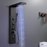 KINKIBOS Duschpaneel mit Armatur, 6 Funktionen Duschpaneel mit LED Regen&Wasserfall Dusche, 3 Massagedüsen, Handbrause und Wanneneinlauf, Duschsäule aus Edelstahl Mattschwarz