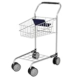 Bayer Design 75001AA Einkaufswagen Supermarkt Kinder, Silber, aus Metall, integrierter Sitz, Doppelräder, Kaufladenzubehör