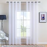 MIULEE 2er Set Voile Vorhang mit Ösen Transparente Gardine aus Voile Polyester Wohnzimmer Luftig Dekoschal für Schlafzimmer Weiß 245 x 140cm (H x B), Grommet Top
