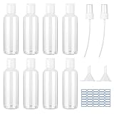 Ysimple 8 Stück Reiseflaschen Set 100ml Transparente Reiseflaschen, Leere Kunststoff Kosmetik Reiseflaschen Behälter mit 2 Sprühkopf und Trichter für Flug Kosmetik Duschgel Reisen