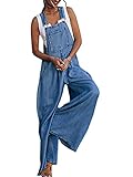 Tomwell Damen Denim Overall Zerrissen Jumpsuit Casual Jeans Gerades Bein Frauen Klassisch Latzjeans Vintage Straight Fit Overalls Baggy Boyfriend Dungarees Ärmellos mit Taschen C Blau XS