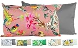 JACK Outdoor Lounge Kissen 30x50cm Motiv Dekokissen inkl. Füllung Wasserfest Sitzkissen Garten Stuhl, Farbe:Vögel Rosa