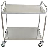 Beeketal 'BSW-2' Edelstahl Servierwagen Transportwagen mit 2 Böden und Rundrohrgestell (belastbar bis 320 kg), kugelgelagerte Vollgummi Rollen (Nicht bremsbar) - Maße (L/B/H): ca. 965 x 550 x 910 mm