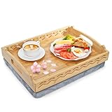 Okllen Knietablett aus Bambus mit abnehmbarem Kissen, 40,6 x 31,8 cm, Frühstücksbett-Serviertablett mit Griff zum Essen, Bett, Couch, Einweihungsgeschenk