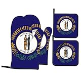 Ofenhandschuhe und Topflappen-Set, Motiv: Kentucky Staatsflagge, 4 Stück, Ofenhandschuhe, heiße Pads, zum Kochen und Backen