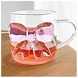 Glasbecher mit Schleife für Mädchen, 400 ml, 3D-Schleife, niedliches und schönes Frühstück, Milchkaffeetasse, Becher für Zuhause, Büro, Schlafzimmer