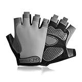 UYFRD Fahrradhandschuhe für Herren, Halbfinger, Fitnessstudio, atmungsaktiv, rutschfest, Fitness, Sport, Trainingshandschuhe (Grau, Größe L)