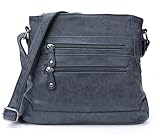 irisaa Schultertasche Damen Handtasche, Medium Umhängetasche praktische Henkeltasche mit vielen Fächern, Vintage Look mit Reißverschluss, DKB Farbe:Navy
