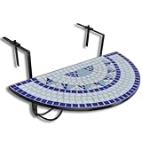 ULUYYUC Esszimmertische Küchentisch Klein Gartentische Pflanztisch - Balkonhängetisch Mosaik Blau und Weiß für Balkon Campingplatz Esszimmer Garten
